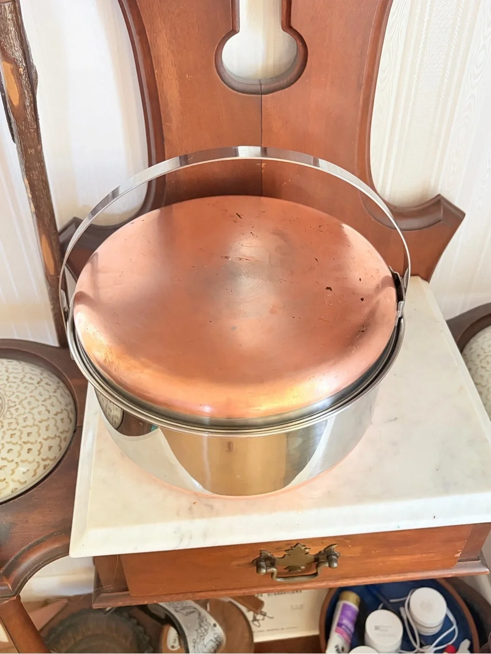1960's Full Set Nesting Camping Cookware Stainless / Copper Bottom And Handle